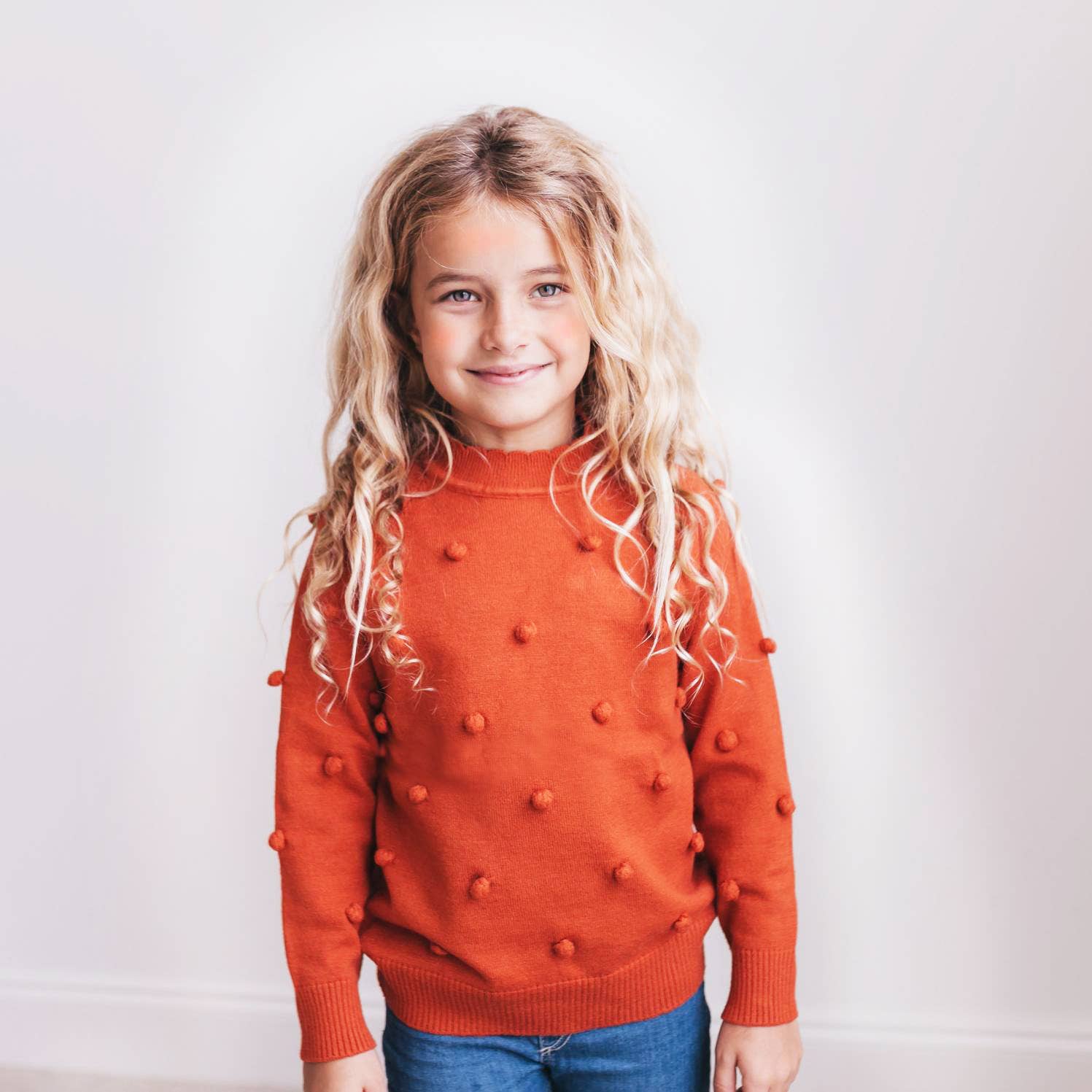 Kids Rust Pom Pom Winter Crew Neck Sweater