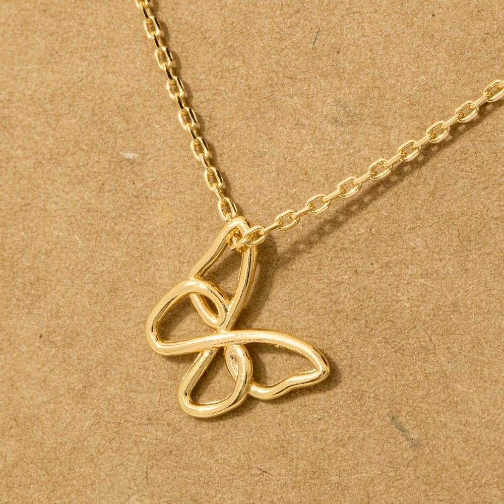 Gold Dipped Wire Butterfly Pendant Necklace