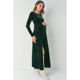 Velvet Long Sleeve Maternity Midi Dress