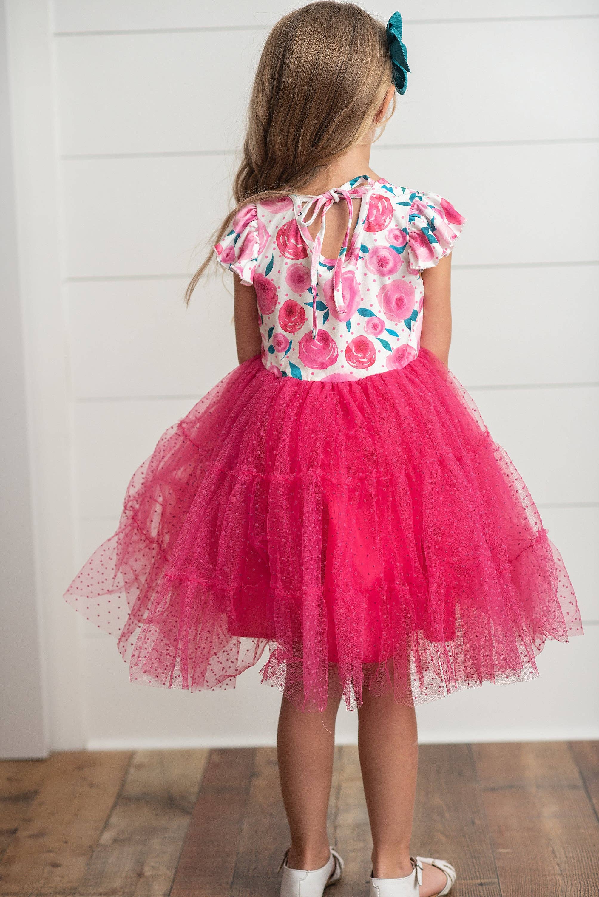 Bright Pink Rose Tiered Tulle Spring Easter Dress