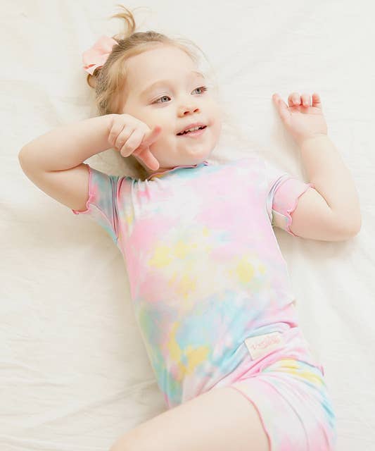 Vaenait Baby - Bamboo Tie Dyeing Tropical Neon Pink Short Sleeve PJs