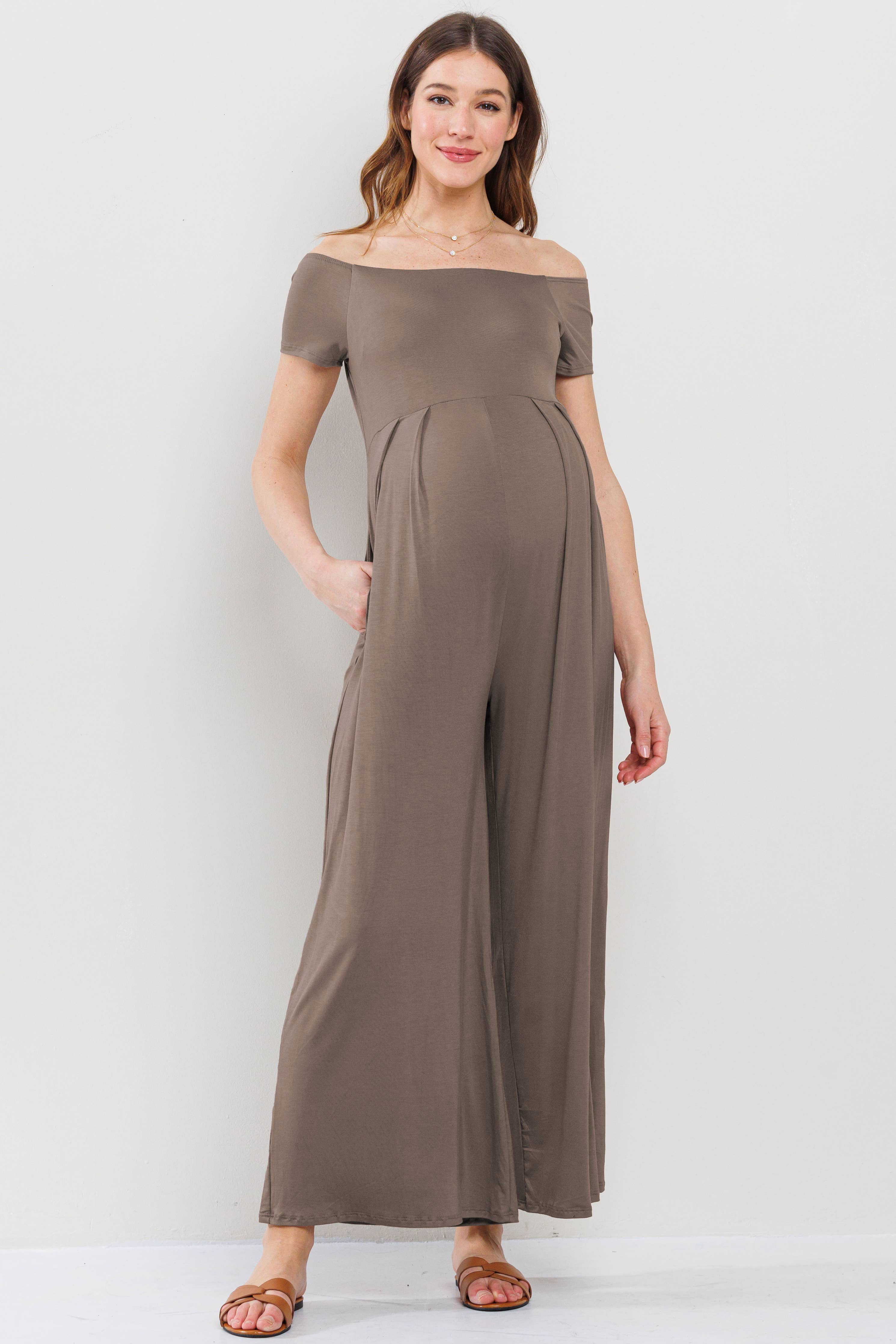 Off-the-Shoulder Wide-Leg Maternity Jumpsuit