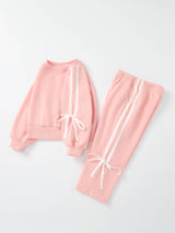 Girls Pink Bow Trim Sweatshirt and Pants Set