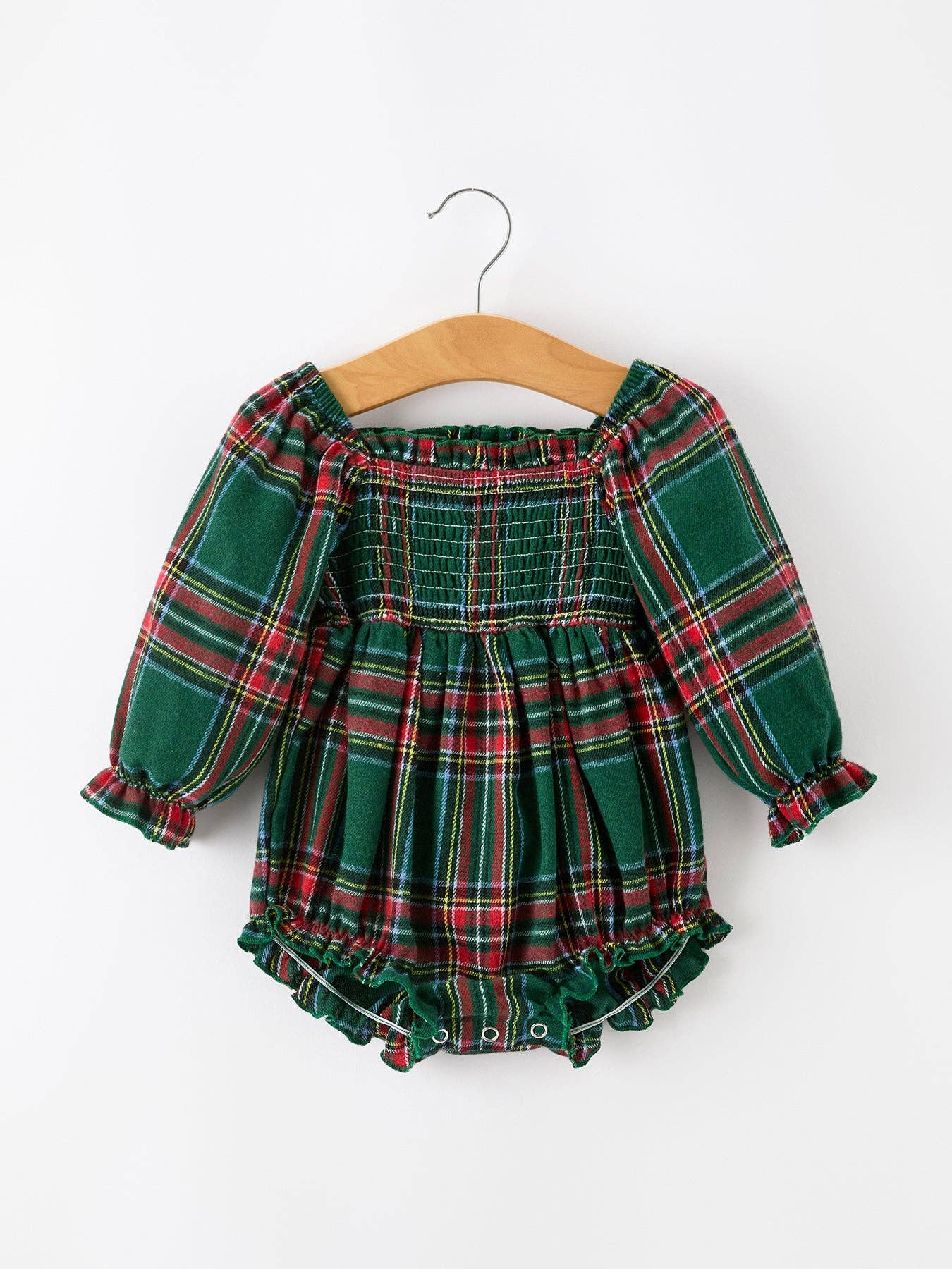 Plaid Smocked Baby Girl Bubble Romper
