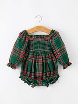 Plaid Smocked Baby Girl Bubble Romper