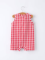 Summer Plaid Smocked Ruffle Boys Romper Sibling Outfits