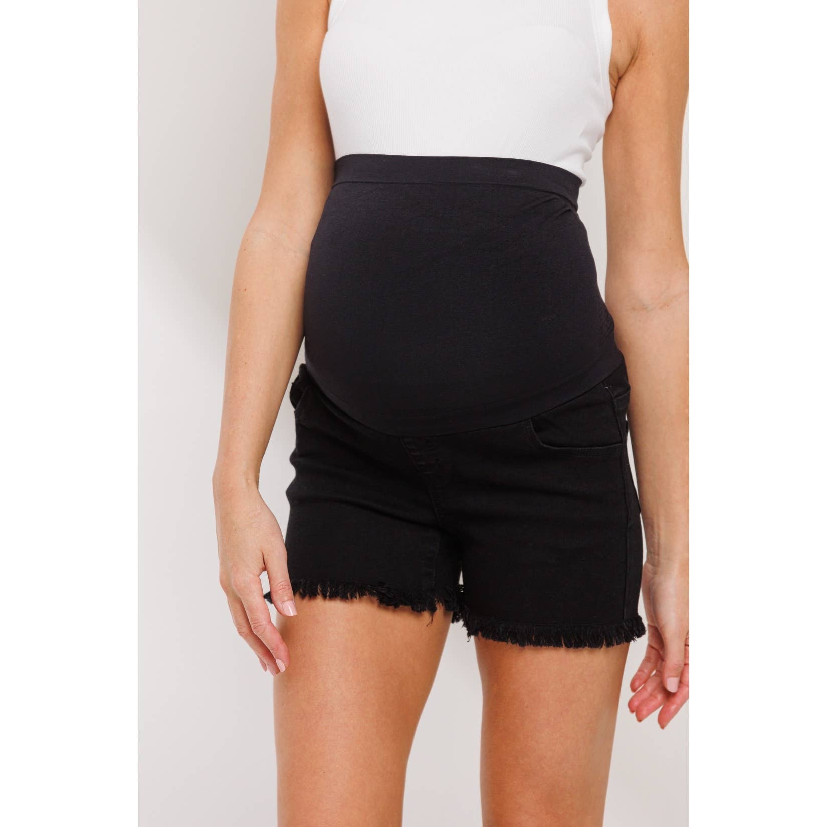 Frayed Denim Maternity Full Panel Shorts