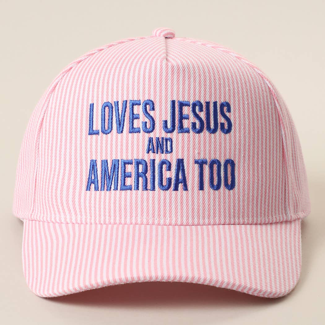 LOVES JESUS AND AMERICA TOO Embroidered Seersucker Hat