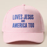 LOVES JESUS AND AMERICA TOO Embroidered Seersucker Hat