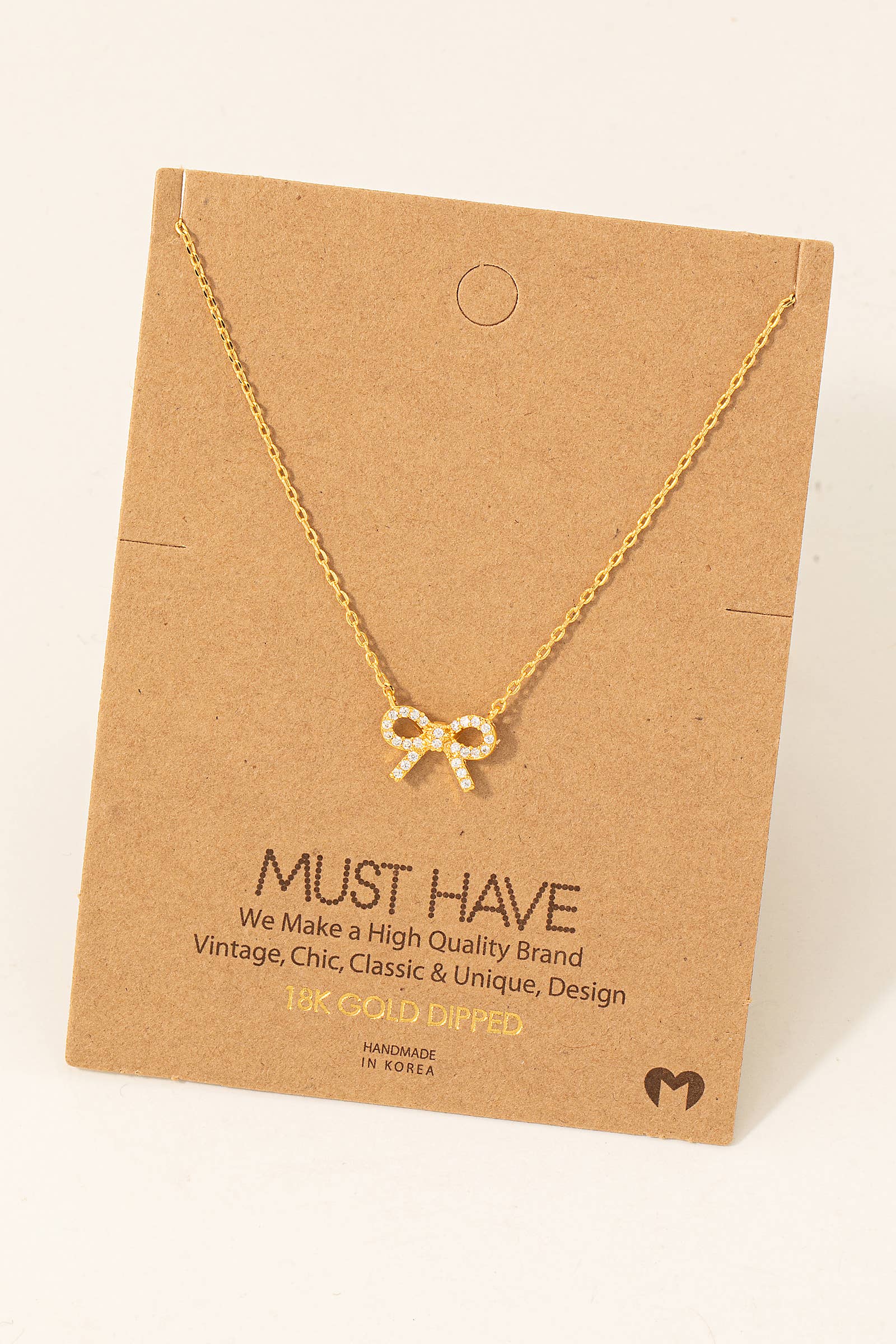 Gold Dipped Ribbon Bow Pendant Necklace