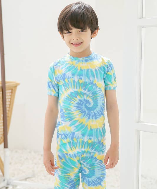 Vaenait Baby - Bamboo Tie Dyeing Yellow Blue Short Sleeve PJs