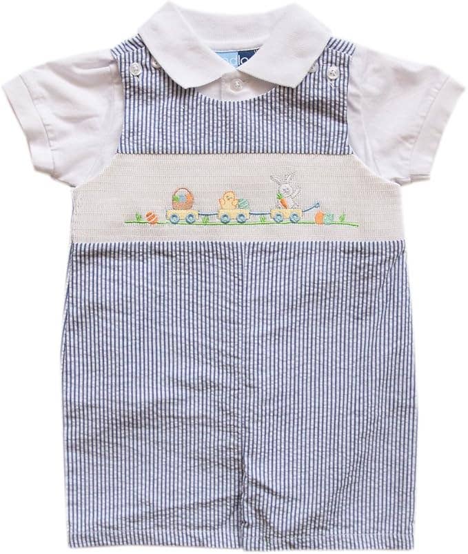 Boys Two Piece Smocked Shortall Set 3-6M