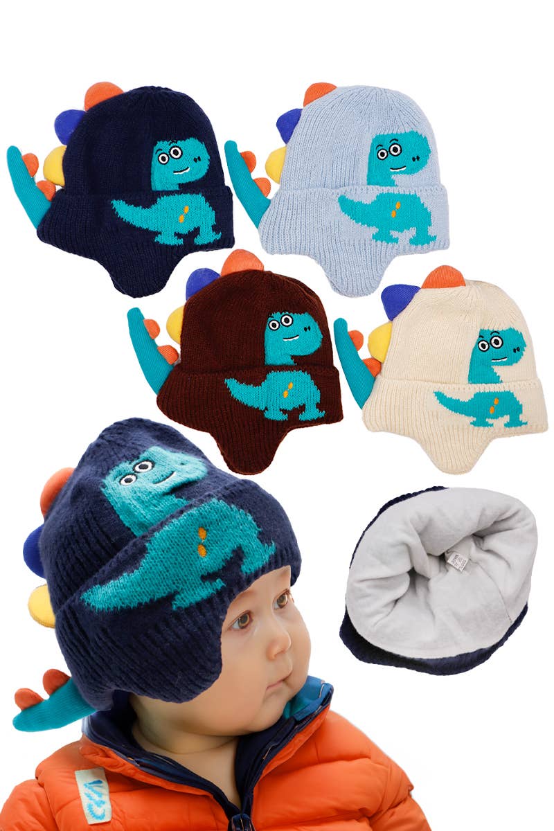 Kids Dinosaur Spike Knitted Ear Cover Beanie