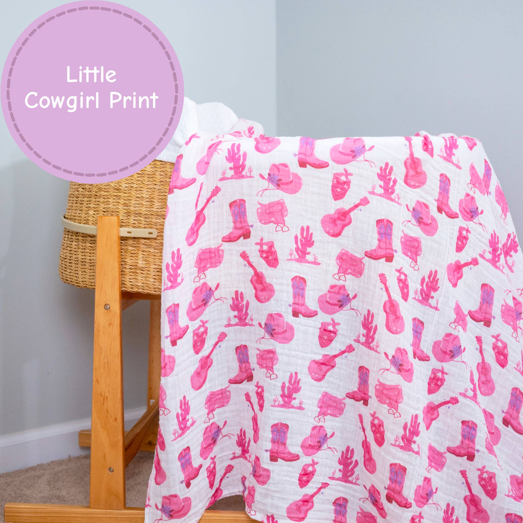 Let's Go Girls Cowgirl Baby Muslin Swaddle Blanket
