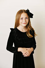 Adorable Sweetness - Kids Black Velvet Ruffle Fancy Winter Christmas Party Dress