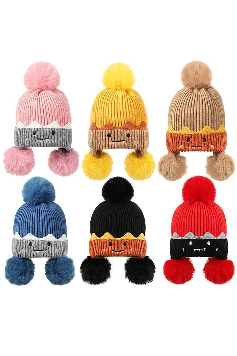 Toddlers Dinosaur Pom Pom Ear Flap Beanie