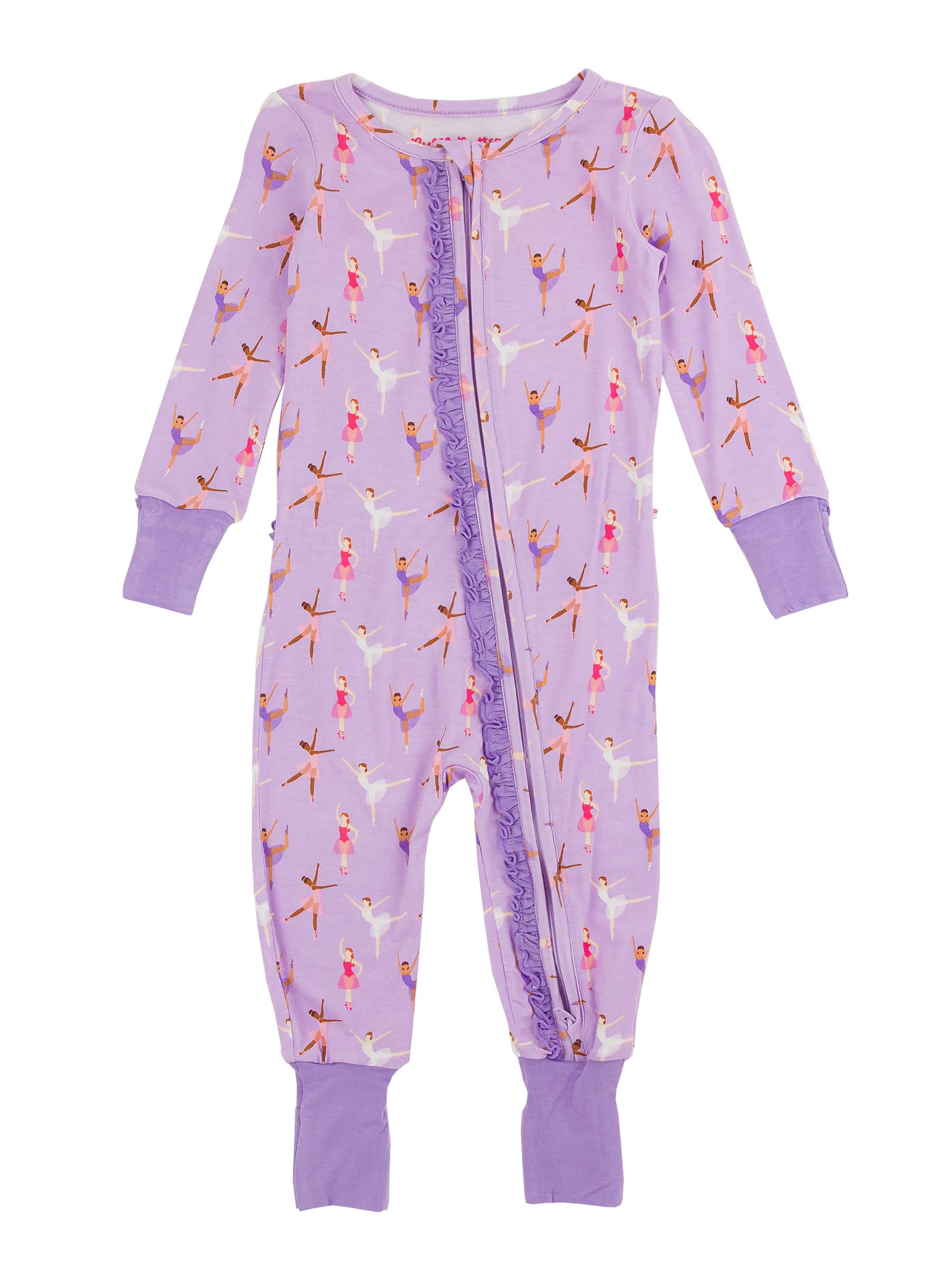 RuffleButts + RuggedButts - Baby Girls Ballerinas Bamboo Viscose Convertible Ruffle One Piece Pajama