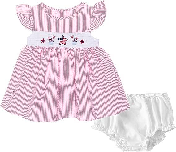 Newborn Girl Red Smocked July 4th Dress