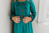 Kids Long Sleeve Dark Teal Ruffle Button Fall Winter Dress