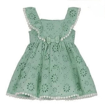 Blueberi Boulevard Girls Dress - Green Eyelet