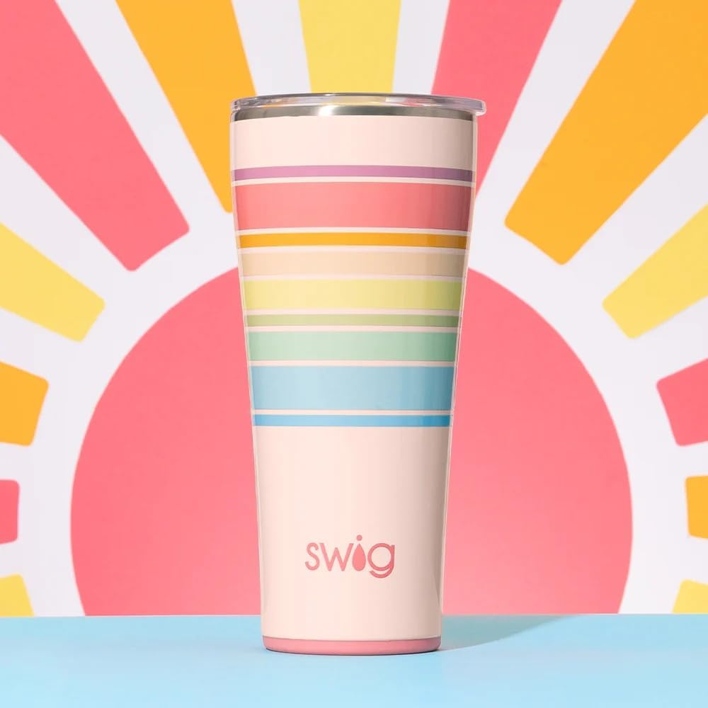 Swig Life 32oz Insulated Tumbler, Travel Coffee Tumbler with Lid, Cup Holder Friendly Travel Coffee Mug, Stainless Steel Thermos (Good Vibrations)