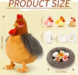 8Pcs Stuffed Animal, Stuffed Hen with Little Baby Chicks and Coop