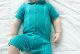Embroidered S-Sleeve Romper Teal