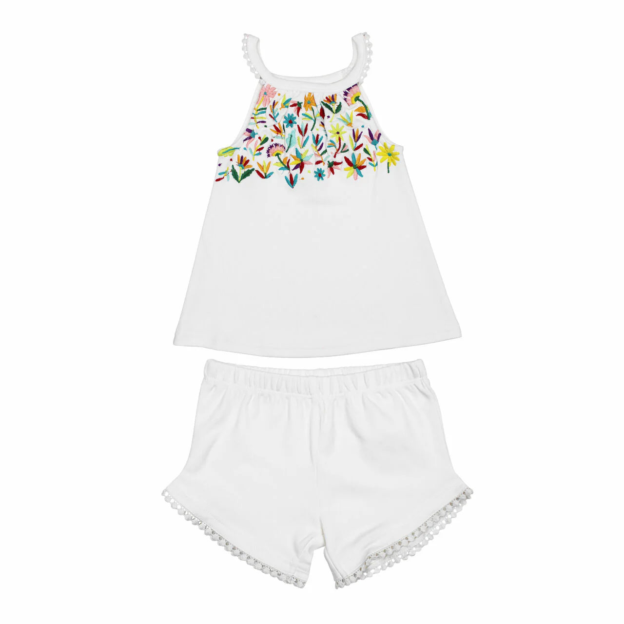 Kids' Organic Embroidered Tank & Tap Short Set in White Floral