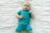 Embroidered S-Sleeve Romper Teal