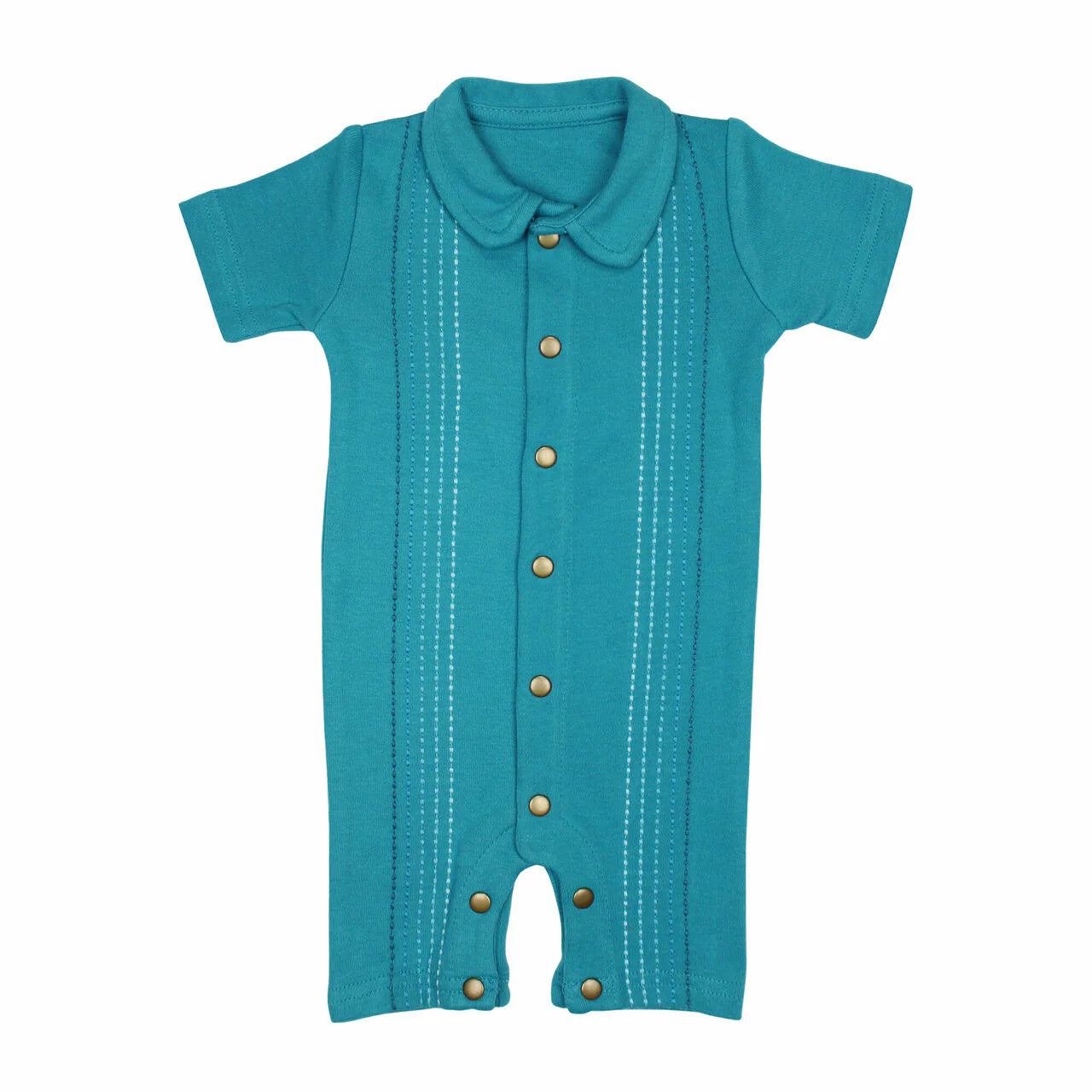 Embroidered S-Sleeve Romper Teal