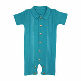Embroidered S-Sleeve Romper Teal
