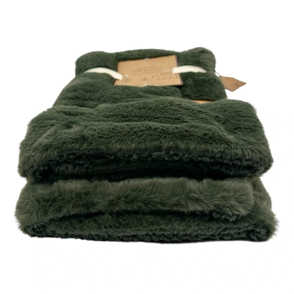 Little Bear Faux Fur Reversible Sherpa Baby Blanket - Forest Green