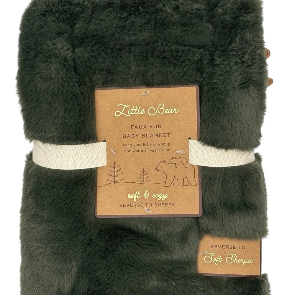 Little Bear Faux Fur Reversible Sherpa Baby Blanket - Forest Green