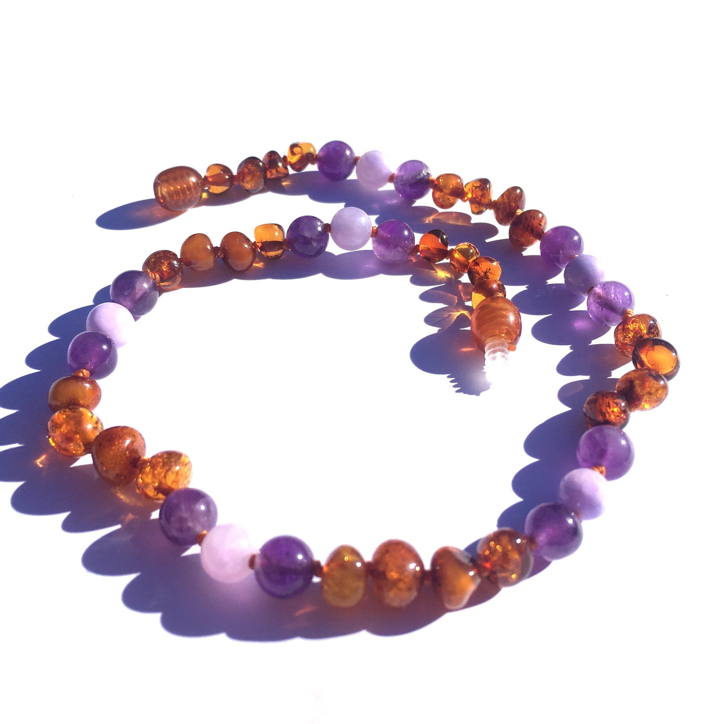 Violet Amber & Gemstone Necklace-Medium