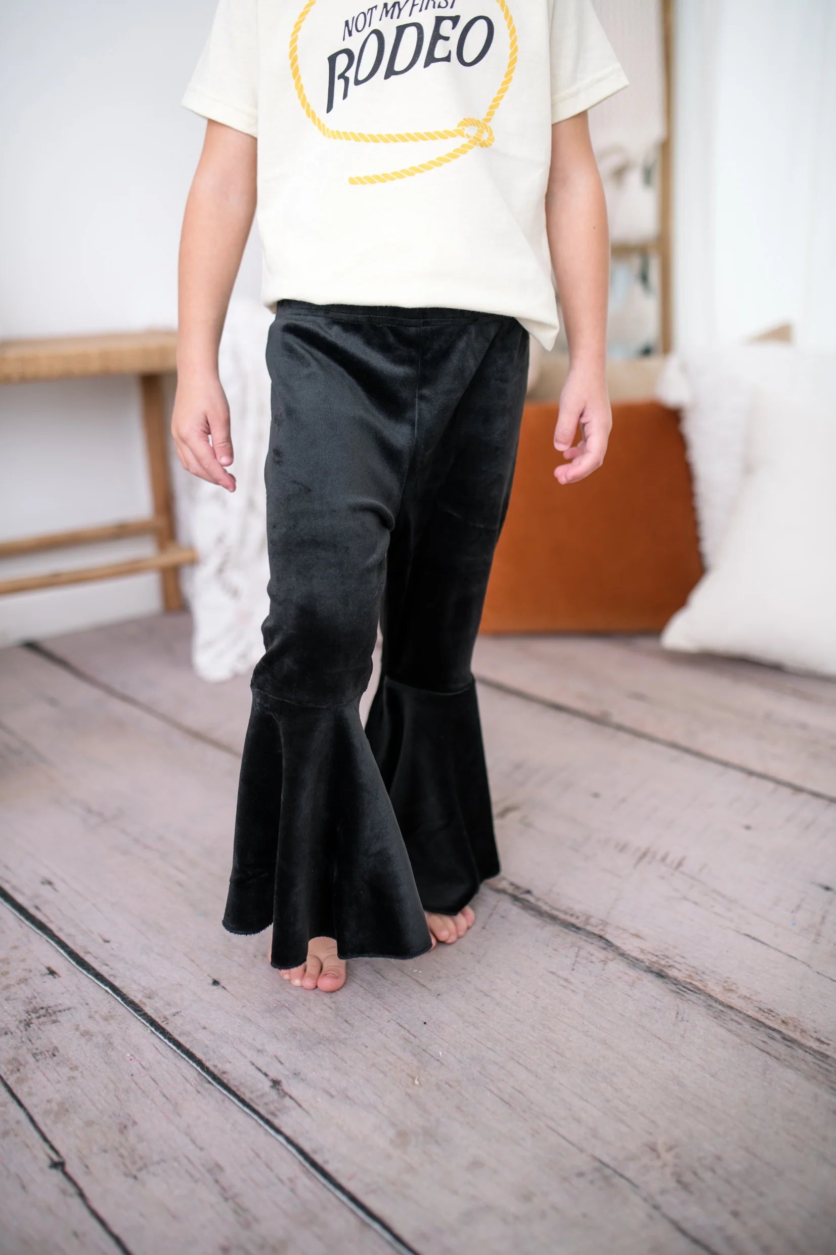 Baileys Blossoms Velour Bell Bottoms - Black