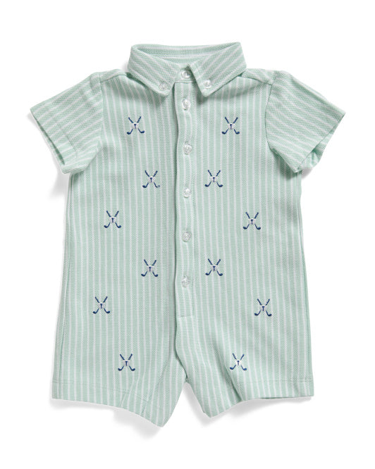 Boys Golf Embroidered Pique Knit Romper
