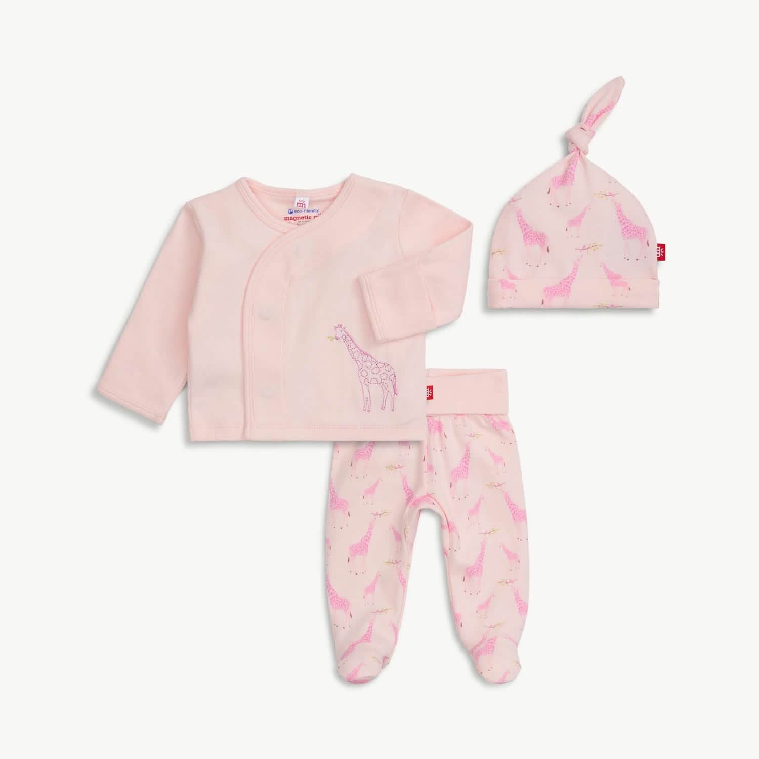 Magnetic Me- Pink Jolie Giraffe Organic 3Pc Kimomo Set