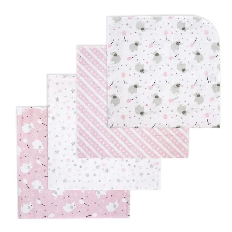 4 Pack Receiving Blanket- Pink Elephant