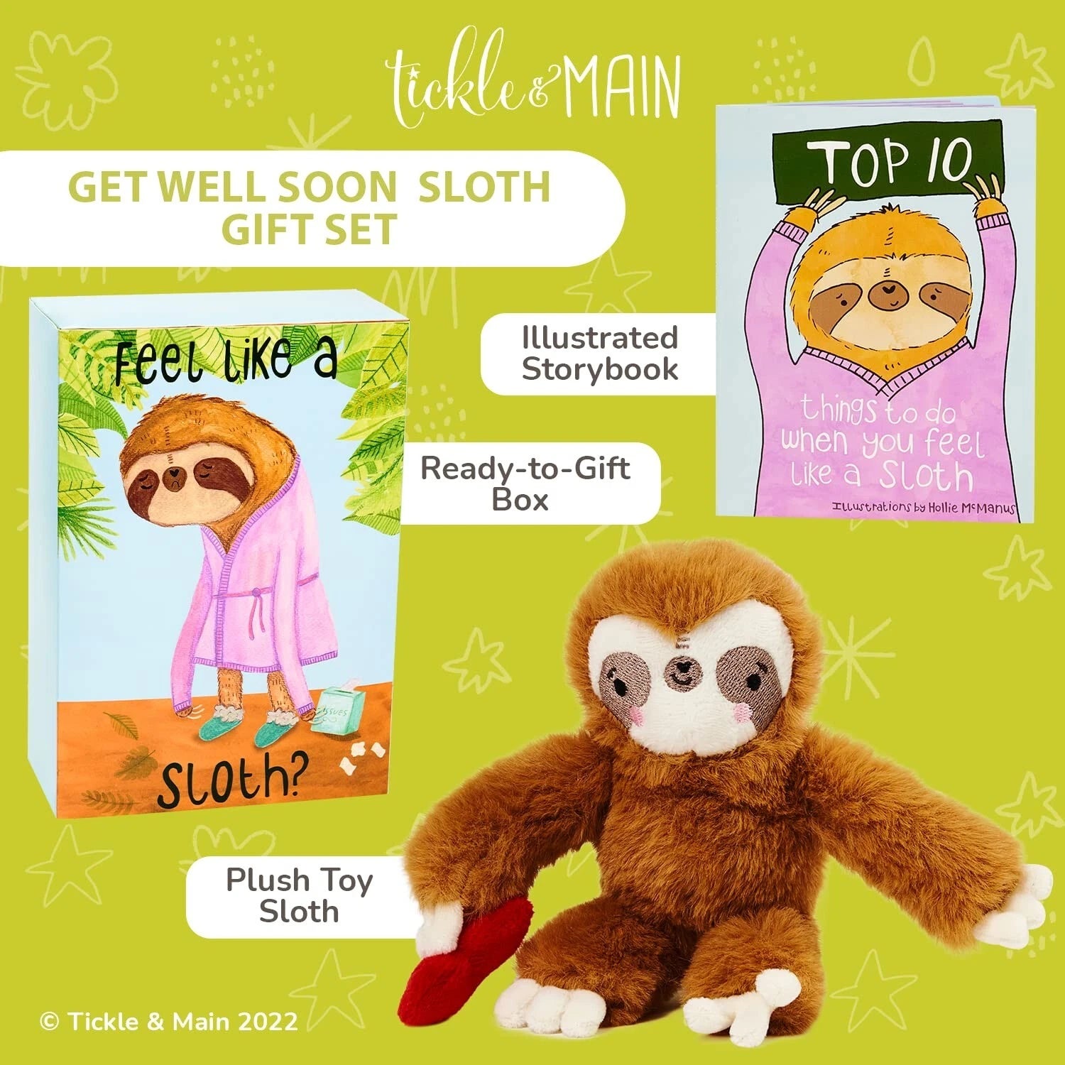 Tickle & Main Get Well Gifts-Feel Like a Sloth?Hang in There!Get Well Soon Gift Set