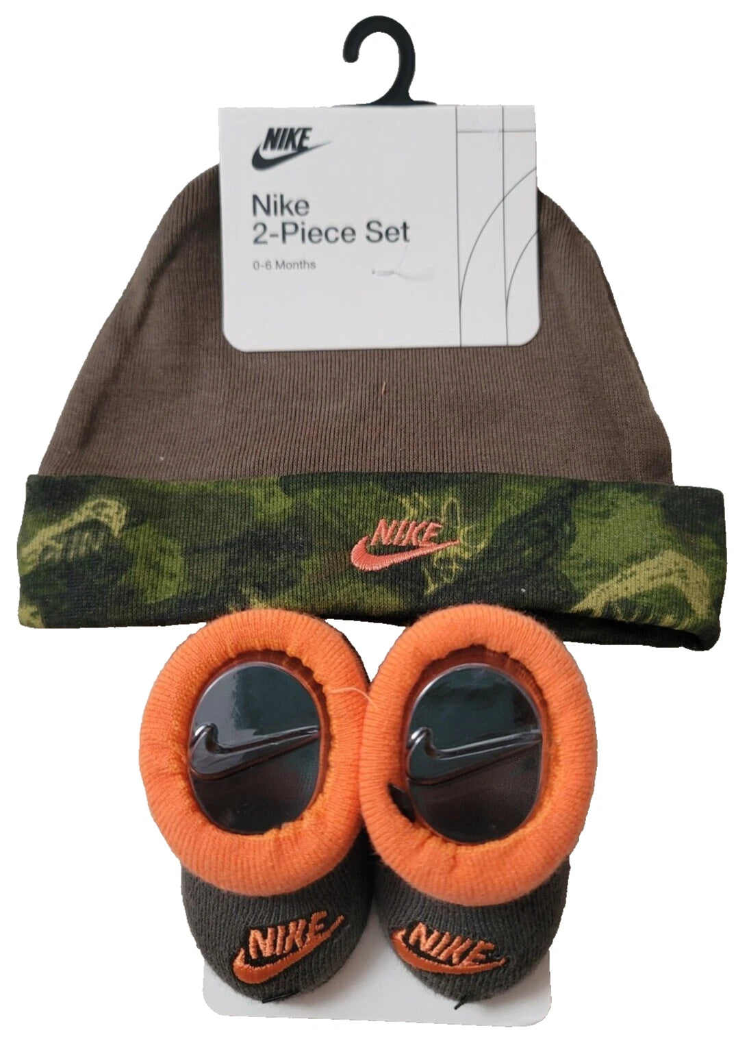 Nike 2 Piece Set Hat Beanie & Booties Orange Green 0-6 Months
