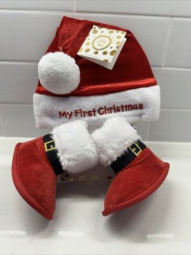 Little Me My First Christmas Hat And Boots Set Size 0-6 Months Gift Set