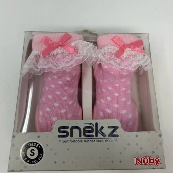 Nuby Snekz Comfortable Rubber Sole Sock Shoes for First Steps- Pink Polka Dots