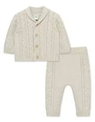 Little Me Baby-Cable Cotton Cardigan & Sweater Pants Set