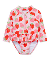 Strawberry  Rashguard Swimsuit with Hat