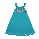 Organic Embroidered Twirl Dress w-Pockets in Teal Floral