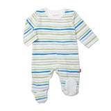 Magnetic Me- Blue Multi Stripe Velour Footie